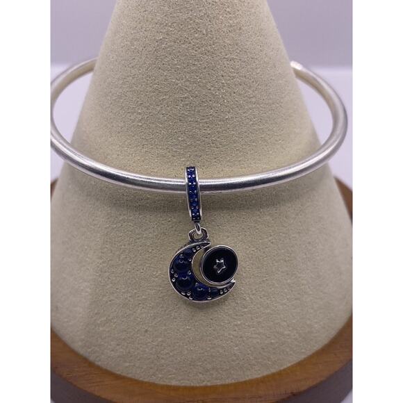 Authentic Pandora #792979C01 Sparkling Moon Spinning Dangle Charm - Picture 1 of 5